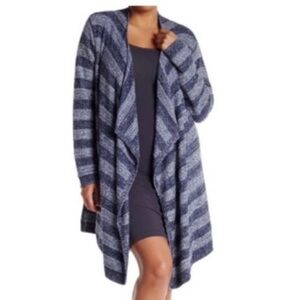 Barefoot Dreams Bamboo Chic Lite Calypso Cardigan Open Front, Blue Stripe, L/XL